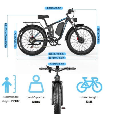 E-BYCCO  5000W Peak/4000W Dual Motor Electric Bike , Up to 45MPH Speed E-Bike,100-Mile Range, IP65 Waterproof, 52V 32Ah Remova - Image 5