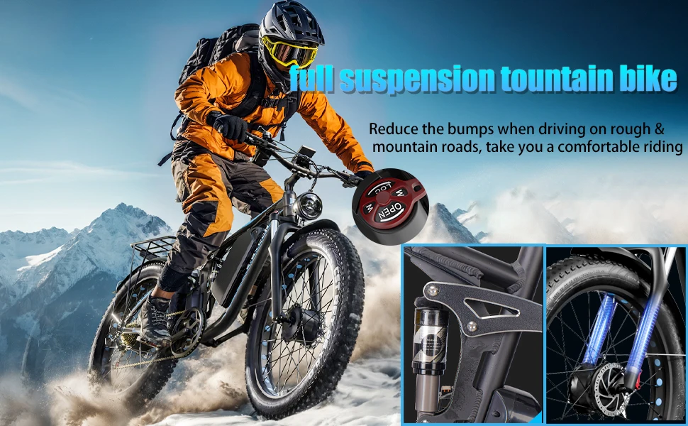E-BYCCO  5000W Peak/4000W Dual Motor Electric Bike , Up to 45MPH Speed E-Bike,100-Mile Range, IP65 Waterproof, 52V 32Ah Remova