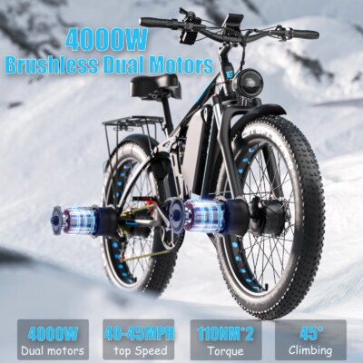 E-BYCCO  5000W Peak/4000W Dual Motor Electric Bike , Up to 45MPH Speed E-Bike,100-Mile Range, IP65 Waterproof, 52V 32Ah Remova - Image 2
