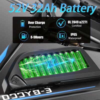 E-BYCCO  5000W Peak/4000W Dual Motor Electric Bike , Up to 45MPH Speed E-Bike,100-Mile Range, IP65 Waterproof, 52V 32Ah Remova - Image 4