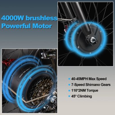 E-BYCCO  5000W Peak/4000W Dual Motor Electric Bike , Up to 45MPH Speed E-Bike,100-Mile Range, IP65 Waterproof, 52V 32Ah Remova - Image 3
