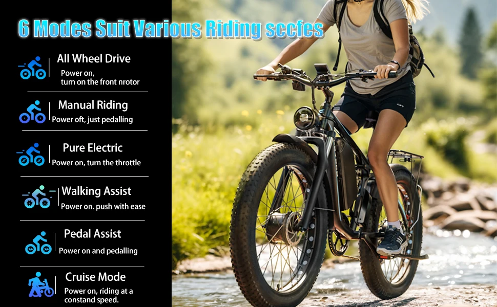 E-BYCCO  5000W Peak/4000W Dual Motor Electric Bike , Up to 45MPH Speed E-Bike,100-Mile Range, IP65 Waterproof, 52V 32Ah Remova