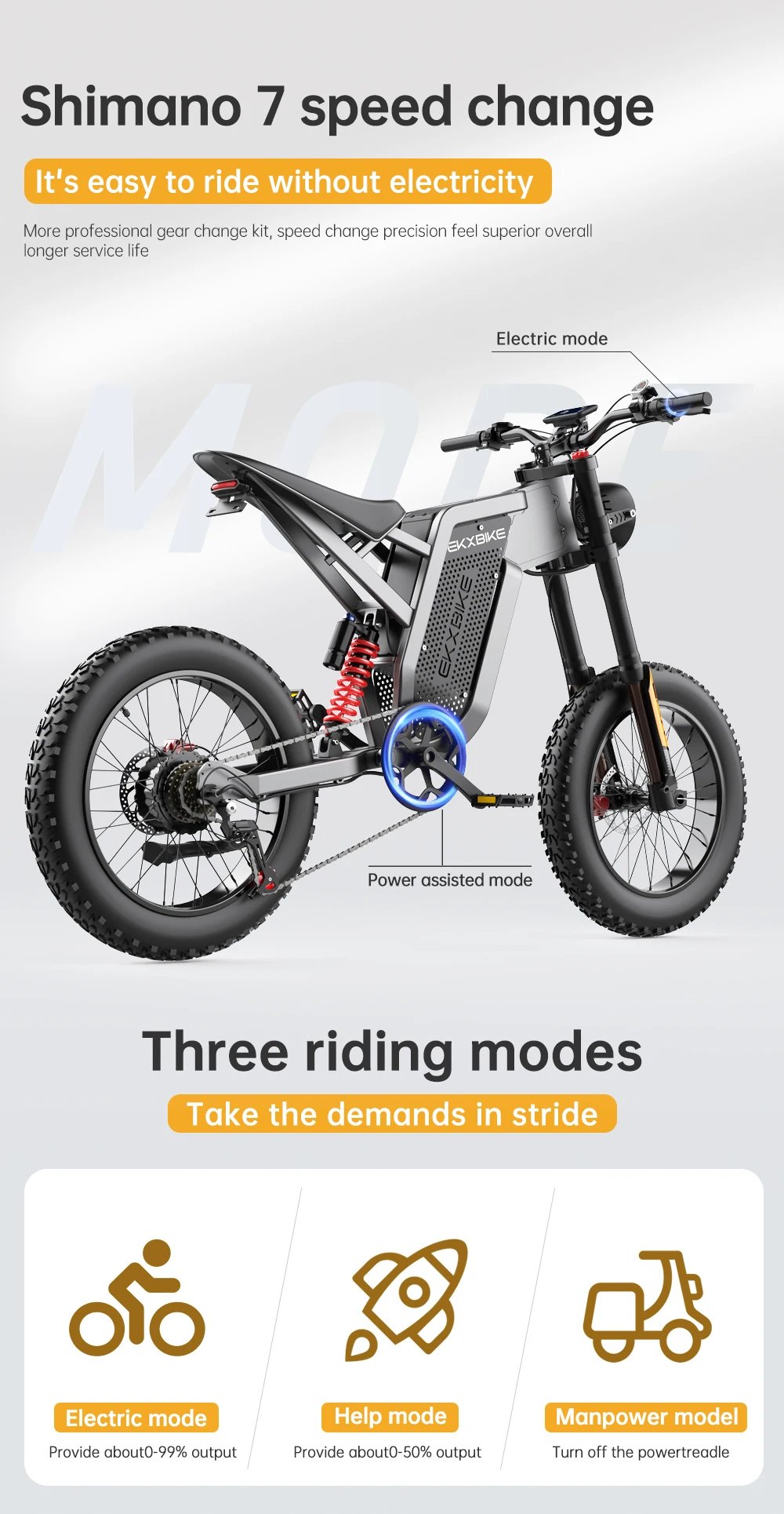 EKX X21 Adults Electric Bike 2000W 48V35AH 55km/h Samsung Battery Snow Electric Motorcycles 20“*4.0 Off Road Tyre Mountain Ebike