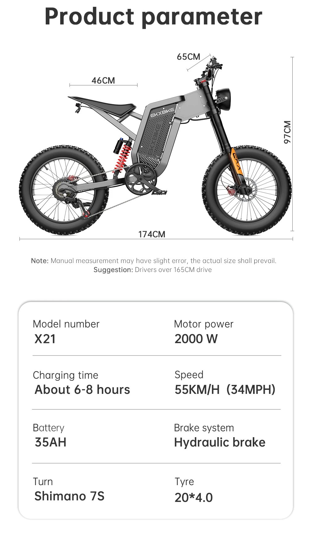 EKX X21 Adults Electric Bike 2000W 48V35AH 55km/h Samsung Battery Snow Electric Motorcycles 20“*4.0 Off Road Tyre Mountain Ebike