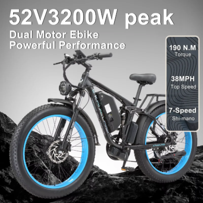 Electric Bike 3000W Dual Motor 52V 26AH Battery Hydraulic Brake Adult Off-Road E Bike 24*4.0 Inch Fat Bike Snow Electric Bicycle - Image 4