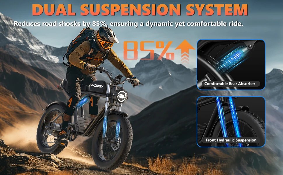 Kickwey K7 Pro Adult Electric Bicycle 3000w(Dual Motor 1500w×2) 48V 23ah Mountain Electric Bike 20 Inch Fat Tire Ebike