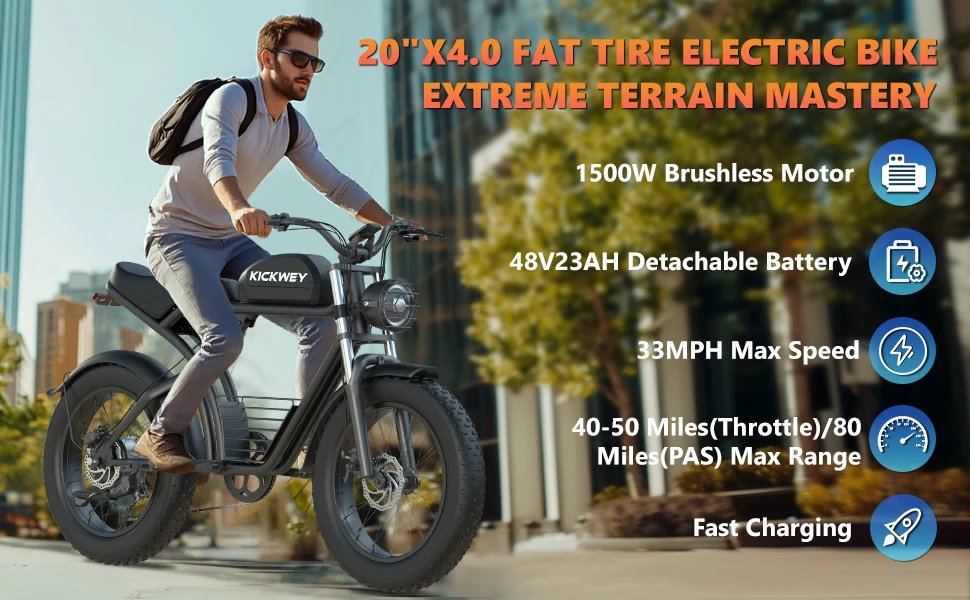Kickwey K7 Pro Adult Electric Bicycle 3000w(Dual Motor 1500w×2) 48V 23ah Mountain Electric Bike 20 Inch Fat Tire Ebike
