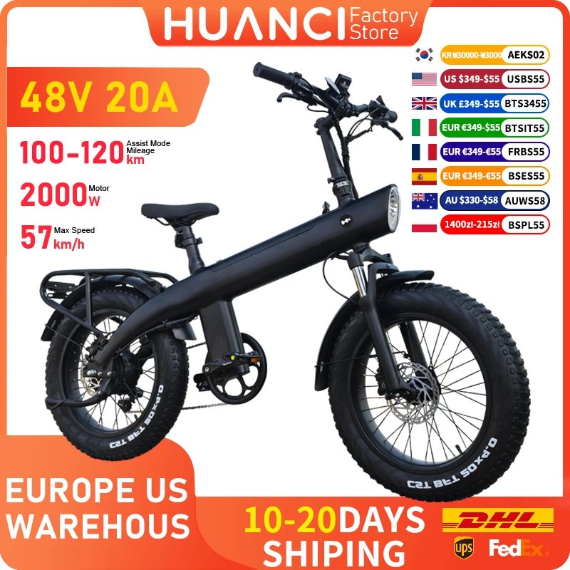 HUANCI Q3 Mountain Electric bicycle 2000W 60KM/H removable battery electric bike 48V 20AH Ebike 20Inch fat tire Off-Road e bike