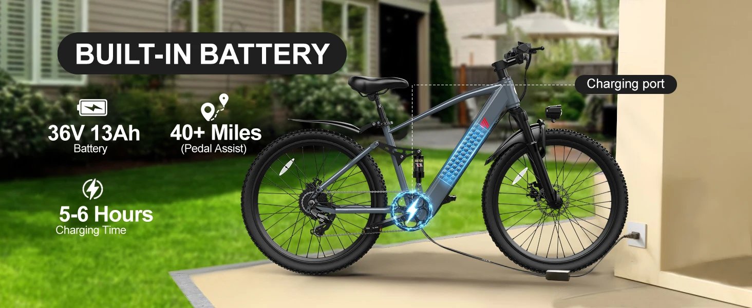 Electric Bike,26''/24''Electric Mountain Bike,40Miles Range&22 Mph Step-Over Ebike for Adults,500W Motor,468Wh Battery,Bicycle