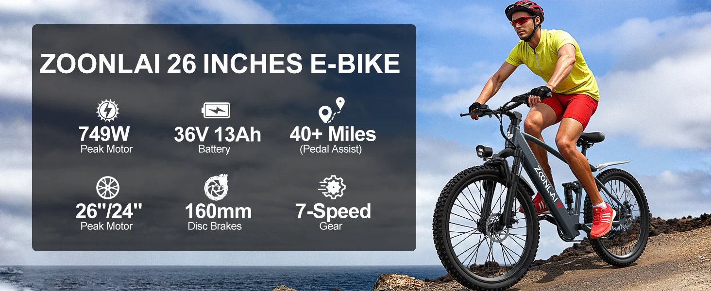 Electric Bike,26''/24''Electric Mountain Bike,40Miles Range&22 Mph Step-Over Ebike for Adults,500W Motor,468Wh Battery,Bicycle