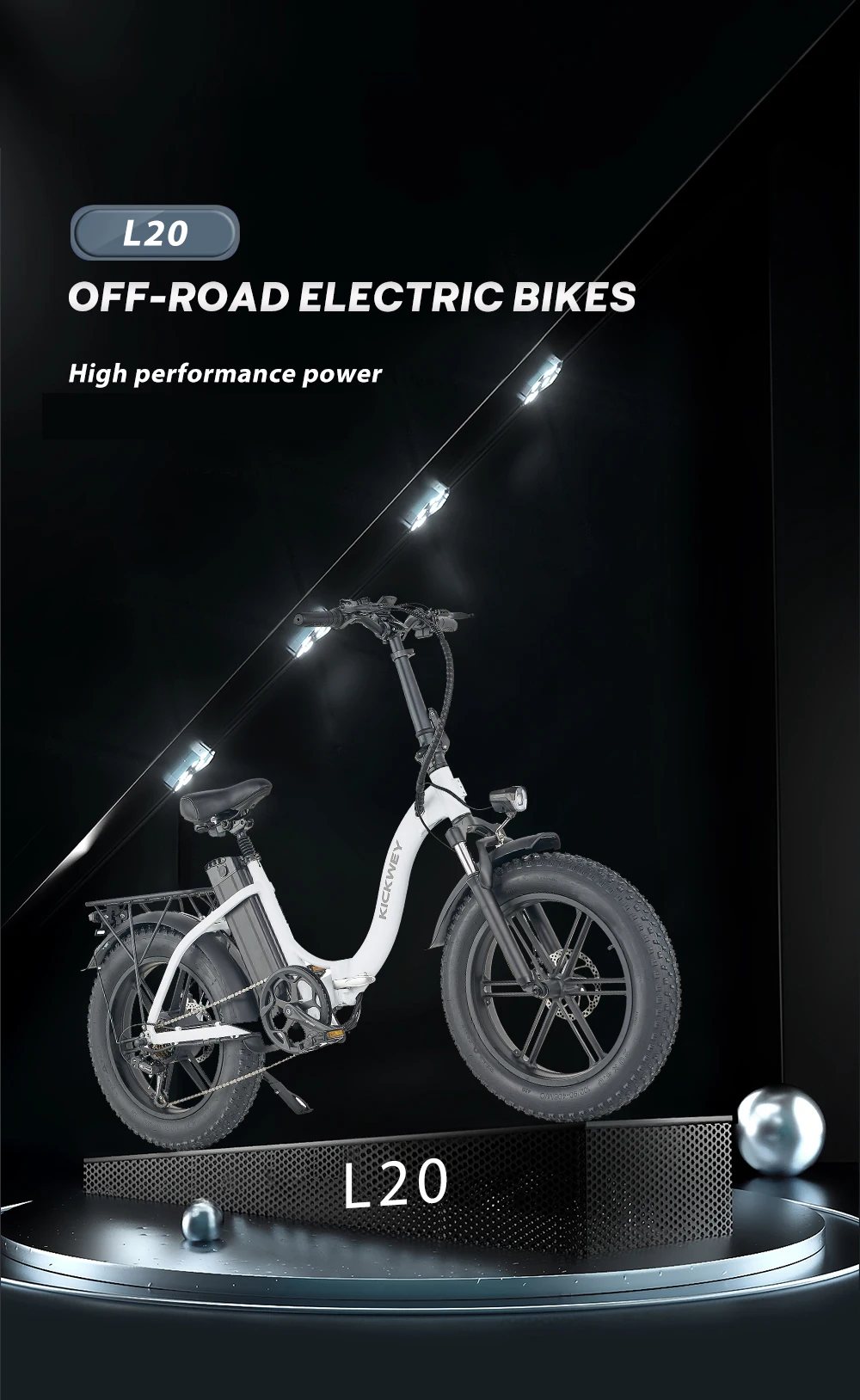 Kickwey L20 Folding Electric Bicycle 1000w Motor 48V Removable Battery Electric bikes for Adult 20 Inch Fat Tire Foldable E Bike
