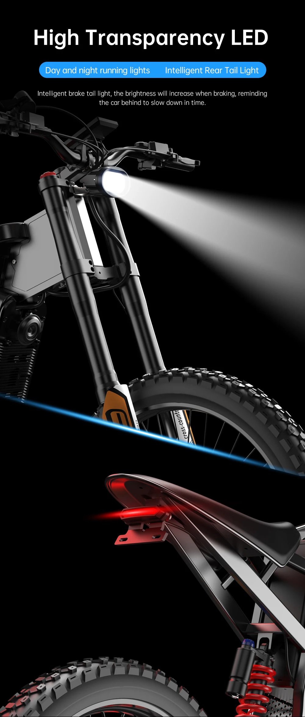 Electric bike X21MAX, 78KM/H (49MPH), 60V30Ah lithium battery 3000W, off-road 70/100-19 tires, dual hydraulic shock absorption