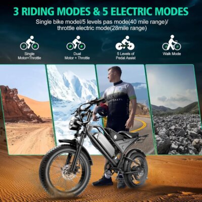 48V 1000W 28mph Electric Bicycle 24miles 15ah Removable Battery 3 modes Electric Bike 20 inch Fat Tire Mountain Off-road E-bike - Image 5