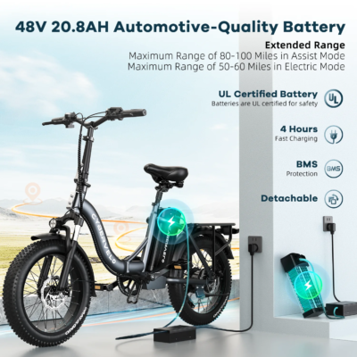 20inch foldable ebike ,electric bicycle for adults,peak 1000W motor ebike,48V 20AH removable battery,80miles long range bike - Image 3
