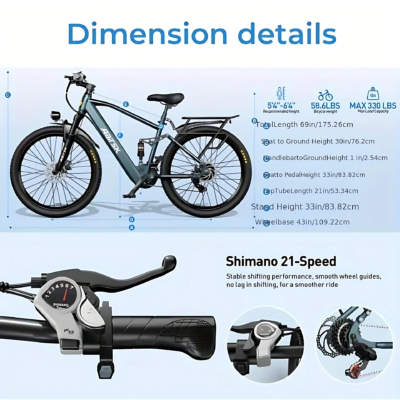 26'' Electric Bike for Adults,750W Peak Motor Mountain Ebike,25MPH Up to 40Miles,7-Speed,Shock Absorbers,Commuter E-Bike - Image 2