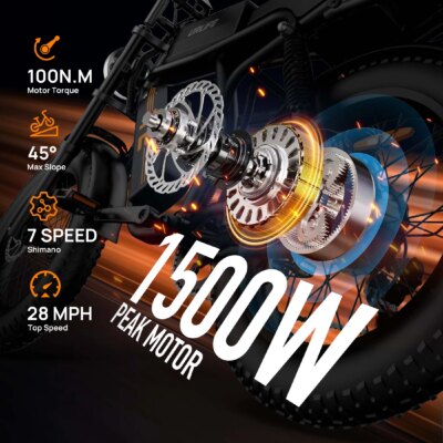 1500W Peak Electric Mountain Bike 48V 15.6Ah Removable Battery 28MPH 100 Mile Range 20X4" Fat Tire E-Bike Free Shipping Hot Sale - Image 3