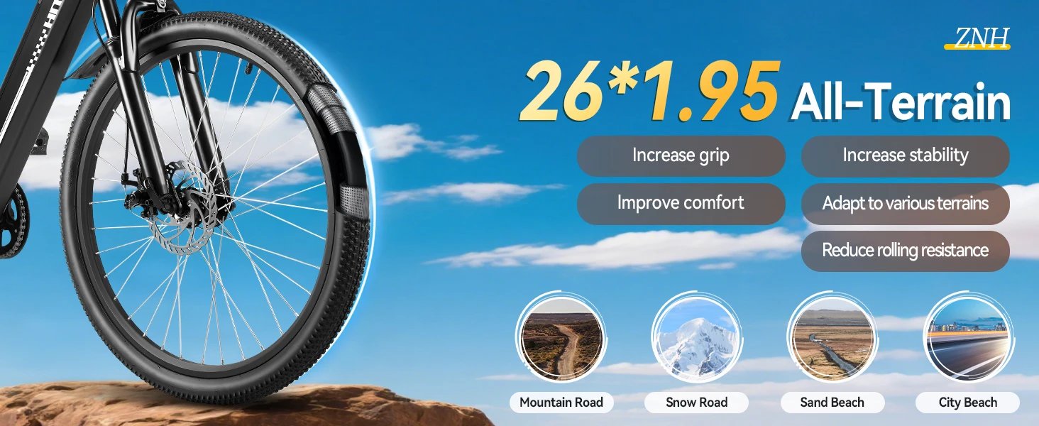 ZNH Electric Bicycle for Adults,1000W Peak Motor,48V Removable Battery,20MPH,26