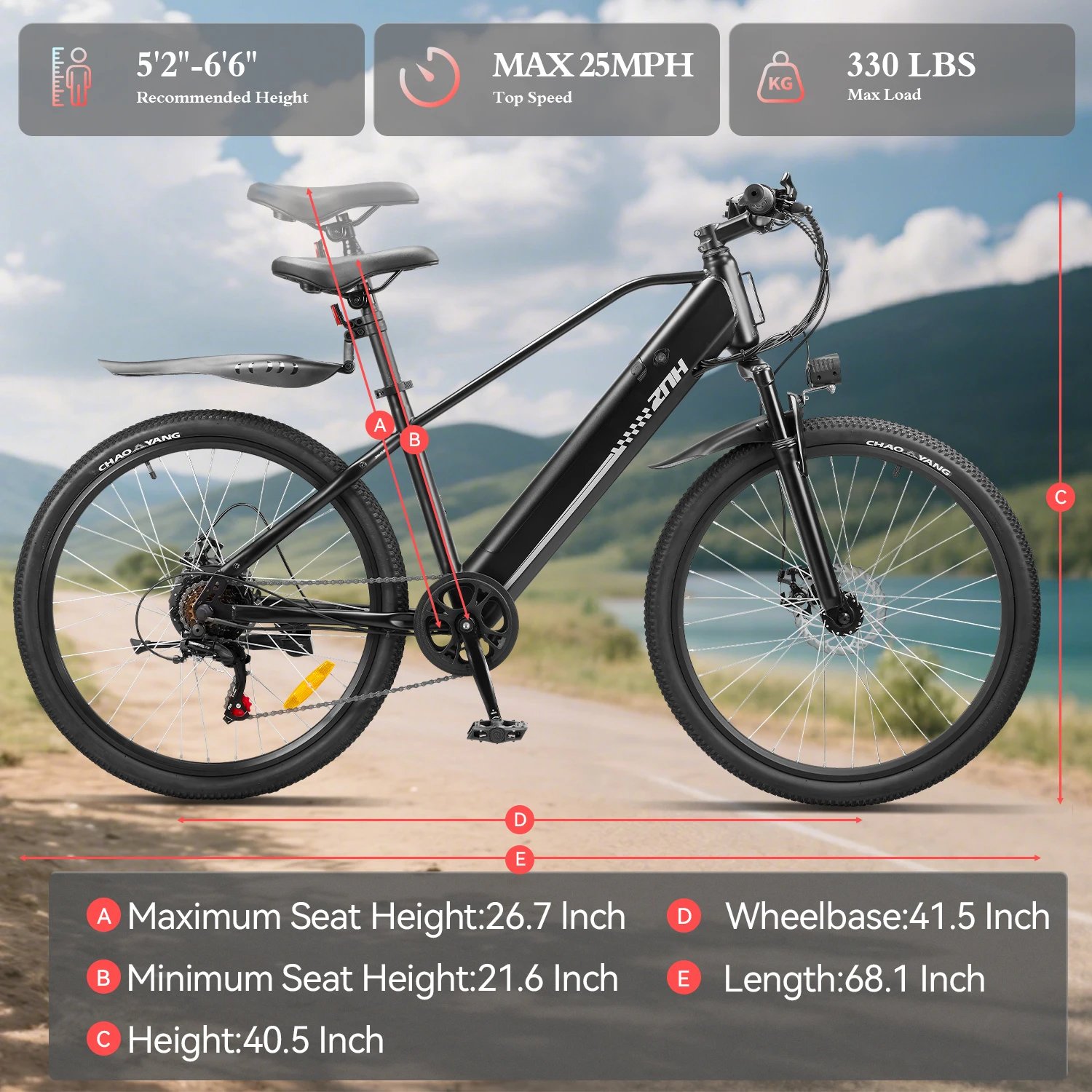 ZNH Electric Bicycle for Adults,1000W Peak Motor,48V Removable Battery,20MPH,26" Tire Electric Bike,7-Speed,50 Miles E-bike - Image 6