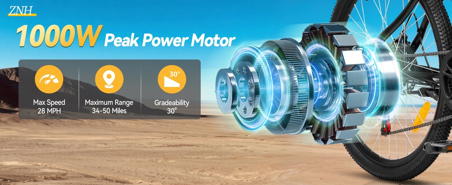 ZNH Electric Bicycle for Adults,1000W Peak Motor,48V Removable Battery,20MPH,26