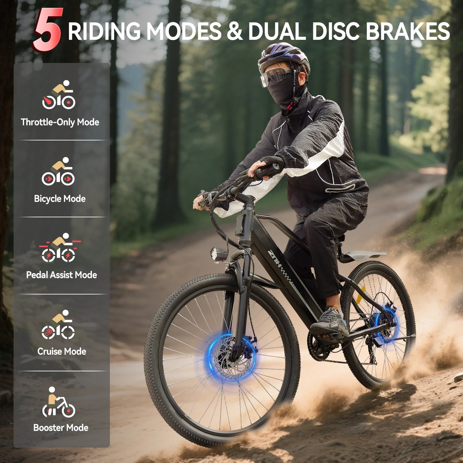 ZNH Electric Bicycle for Adults,1000W Peak Motor,48V Removable Battery,20MPH,26" Tire Electric Bike,7-Speed,50 Miles E-bike - Image 2