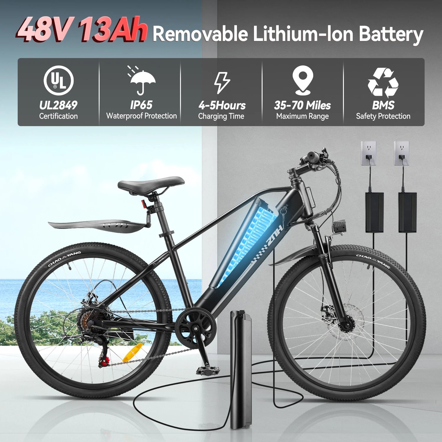 ZNH Electric Bicycle for Adults,1000W Peak Motor,48V Removable Battery,20MPH,26" Tire Electric Bike,7-Speed,50 Miles E-bike - Image 3
