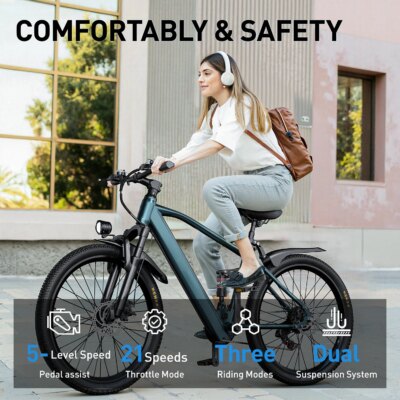 26" 24" Electric Motorcycles Mountain Balance Bike Ebike with 36V 374Wh/468Wh Removable Battery, 500W Motor, 21-Speed Gears - Image 6