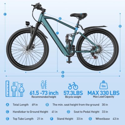 26" 24" Electric Motorcycles Mountain Balance Bike Ebike with 36V 374Wh/468Wh Removable Battery, 500W Motor, 21-Speed Gears - Image 3
