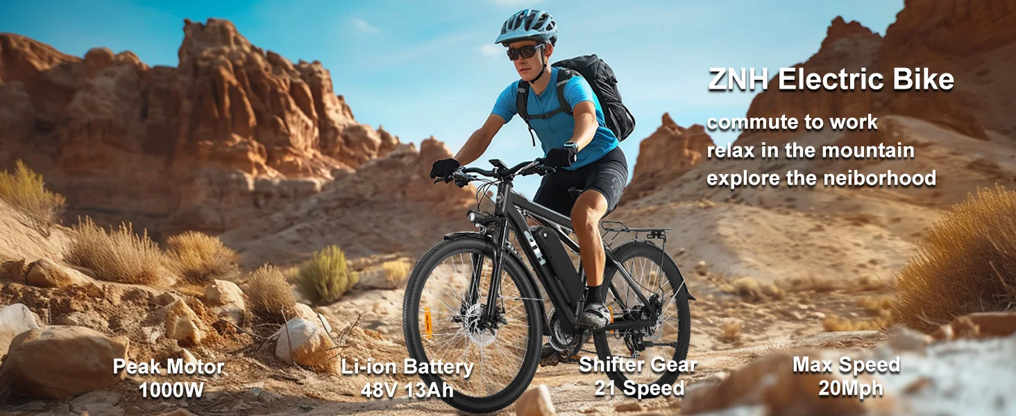 1000W Motor Peak 48V Electric Bike for Adults, 26 inch Electric Mountain Bike with Removable Battery,50Miles Range 20MPH E-bike