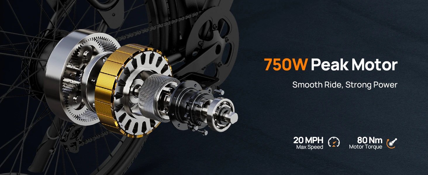 Peak 750W E26 Electric Bike for Adults | 48V 10.4Ah Removable Battery, Top Speed 20MPH, 26''X2