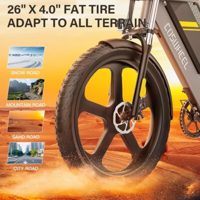 COSWHEEL 26Inch Electric Bike Off Road Mountain bike Electric Motorcyle Fat bike E Bike 1500w 48V 25Ah Removabel Battery - Image 4