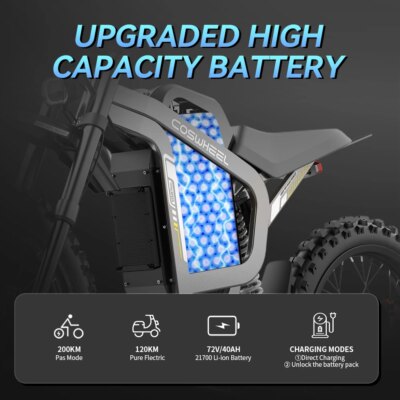 COSWHEEL Adult Electric Bicycle 70V 40Ah 3000W Power Motor Electric Bike 19"*2.75 High-Strength Off-Road Tires Mountain E-bike - Image 6