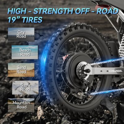 COSWHEEL Adult Electric Bicycle 70V 40Ah 3000W Power Motor Electric Bike 19"*2.75 High-Strength Off-Road Tires Mountain E-bike - Image 3