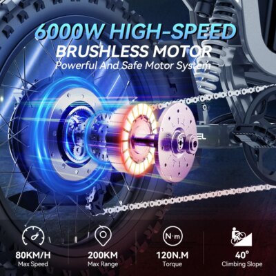 COSWHEEL Adult Electric Bicycle 70V 40Ah 3000W Power Motor Electric Bike 19"*2.75 High-Strength Off-Road Tires Mountain E-bike - Image 2