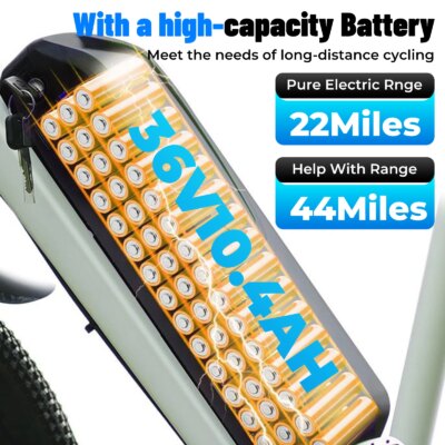 Adult Electric Bicycle 26Linch 36V 10.4AH 19.9Mph Detachable Battery Electric Bicycle Dual Shock Absorber 7-speed Mountain Bike - Image 4