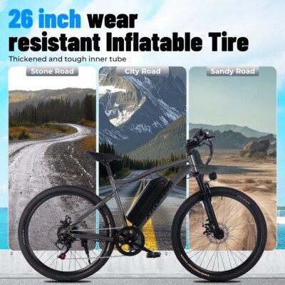 Adult Electric Bicycle 26Linch 36V 10.4AH 19.9Mph Detachable Battery Electric Bicycle Dual Shock Absorber 7-speed Mountain Bike - Image 2