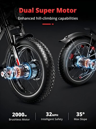 AMYET S8 Adults Electric Bike For Men 2000W Dual Motor Bicycle 48V 25AH Battery 20" Ebike Electric E Bikes Mountain Moped Ebikes - Image 3