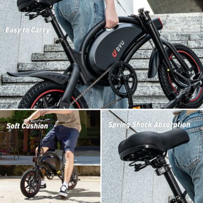 DYU D3F Electric Bicycle Peak 350W Motor 36V10AH Lithium Battery Electric Bike  14 Inch city E-bike - Image 5
