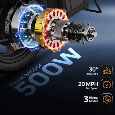 14" Foldable Electric bicycle for Adult, Peak 500W Motor with 48V 7.5Ah Removable Battery 40 Miles Range 3 Hours Charge Time - Image 2