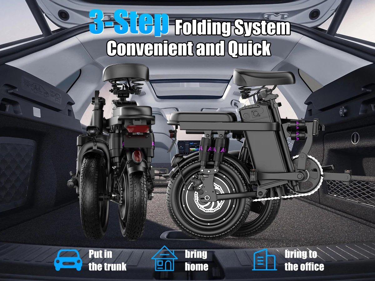 Folding Electric Bike for Adult,48V 15AH Removable Battery, 20MPH 25Miles Commuting Motorcycle Ebike,500W 14'' Electric Bicycle