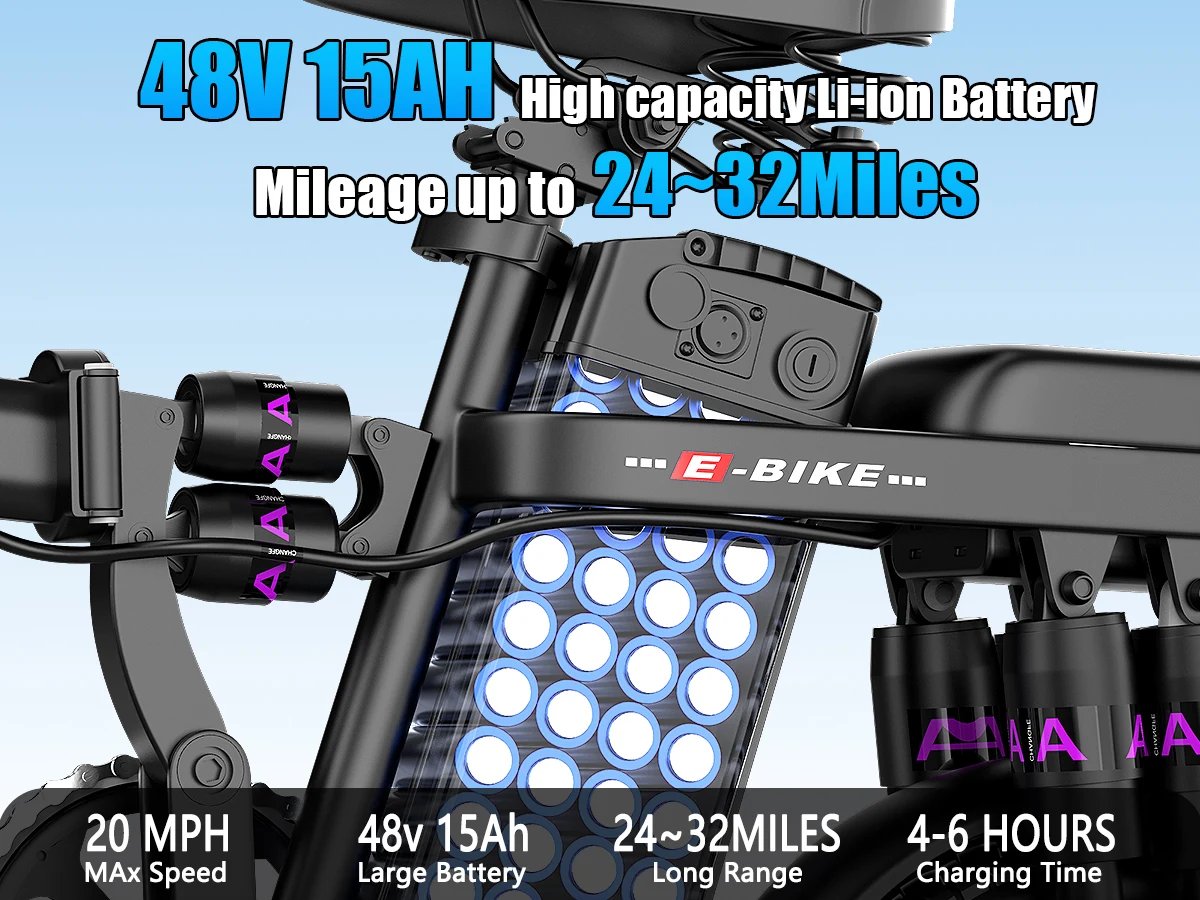 Folding Electric Bike for Adult,48V 15AH Removable Battery, 20MPH 25Miles Commuting Motorcycle Ebike,500W 14'' Electric Bicycle