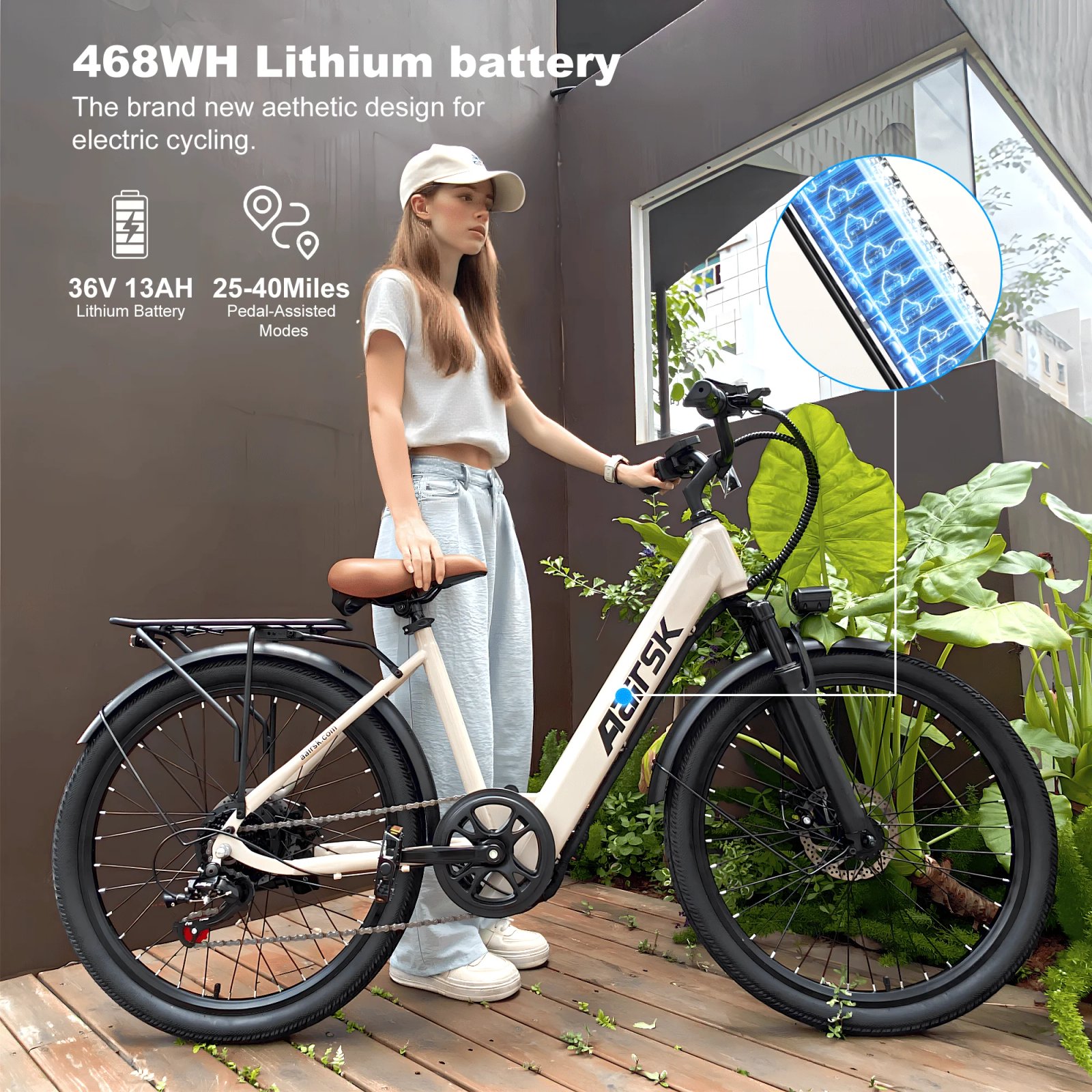 Electric Bike Adults 40Miles 23MPH Commuting Electric Mountain Bike 468Wh Lithium Battery,7-Speed,24