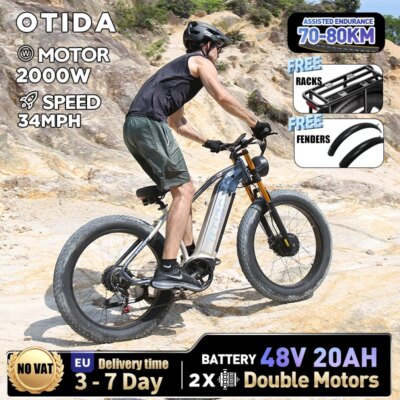 OTIDA NEW RX50 2000W 34MPH Dual Motors Electric Bicycle 48V20AH Lithium Battery 26 Inch 4.0 Fatbike Electric Bike For Adults