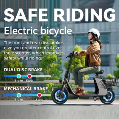 500W carbon steel electric front and rear dual disc brake bicycle for urban commuting with basket, adult electric bicycle - Image 2