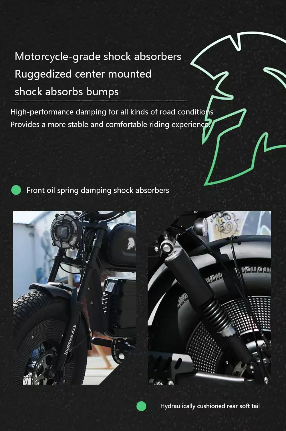 EBIK Black Warrior 3000W Motorcycle 60V 45AH ebike Adult Highway Electric Bike 20-inch Off-Road Fat Tires Suitable for Desert Mo