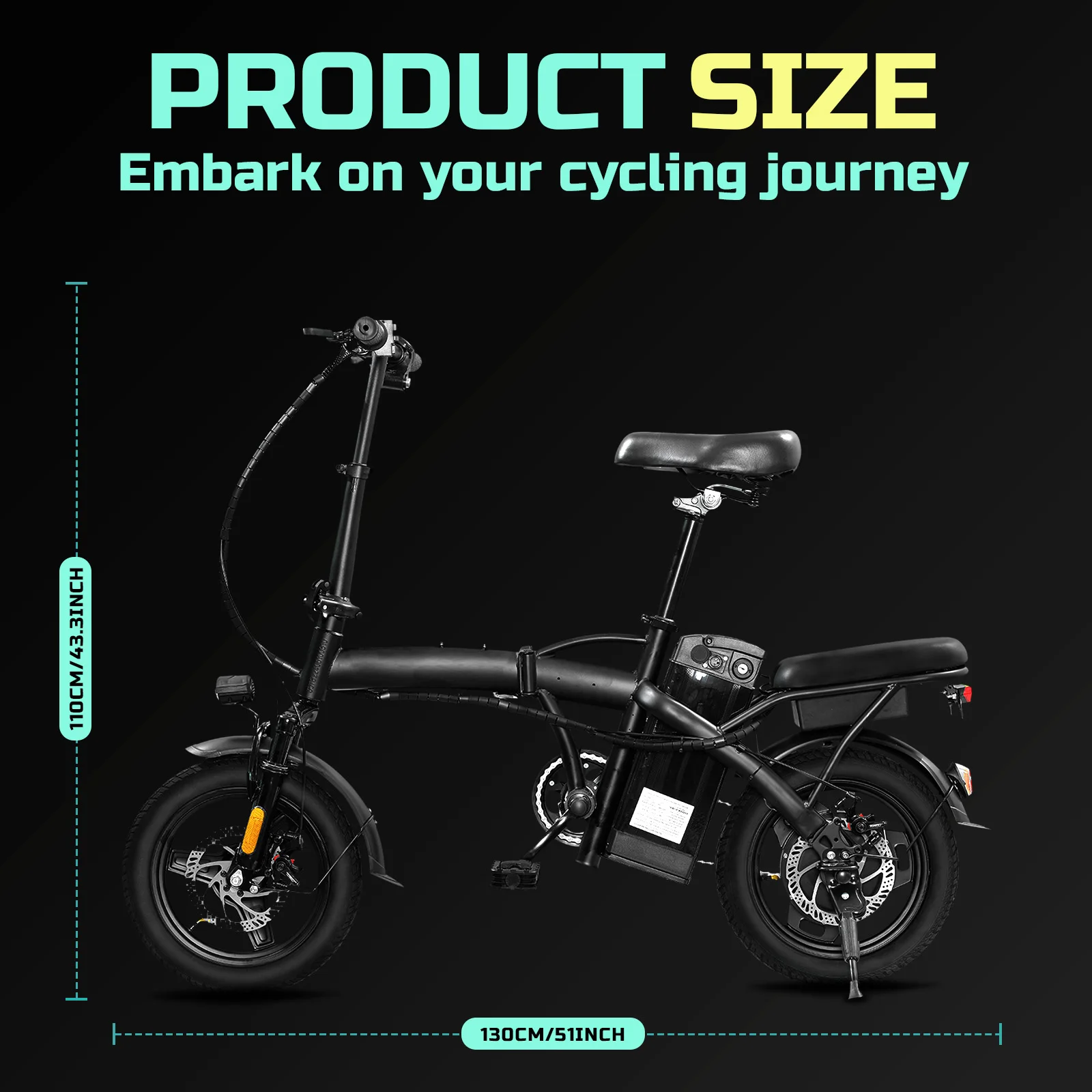 400W motor adult electric bicycle, foldable with seat and basket, 14 inch 48V 10.4Ah detachable battery, 22 mile range 20MPH