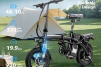 400W motor adult electric bicycle, foldable with seat and basket, 14 inch 48V 10.4Ah detachable battery, 22 mile range 20MPH