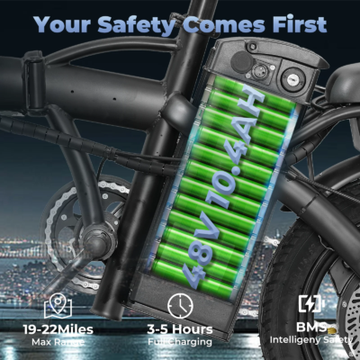 Adult and adolescent folding electric bicycles, 14 inch 500W 24MPH 48V 10Ah battery, 3-level pedal assist, 14 inch foldable mini - Image 4