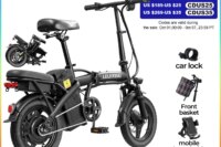 Adult and adolescent folding electric bicycles, 14 inch 500W 24MPH 48V 10Ah battery, 3-level pedal assist, 14 inch foldable mini