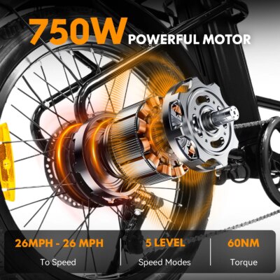 Adult electric bicycle 750W motor 7-speed adjustable, 26MPH 22mph range, front and rear disc brakes, multi terrain riding electr - Image 2