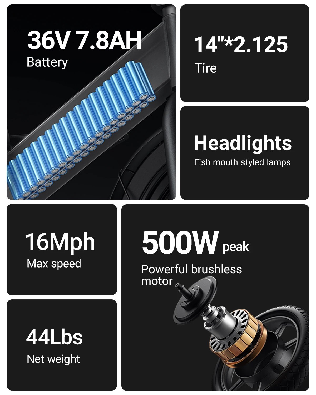 DYU C3 14 inch Electric Bicycle Peak 500W Motor 36V7.8AH Lithium Battery Electric Bike , city E-bike